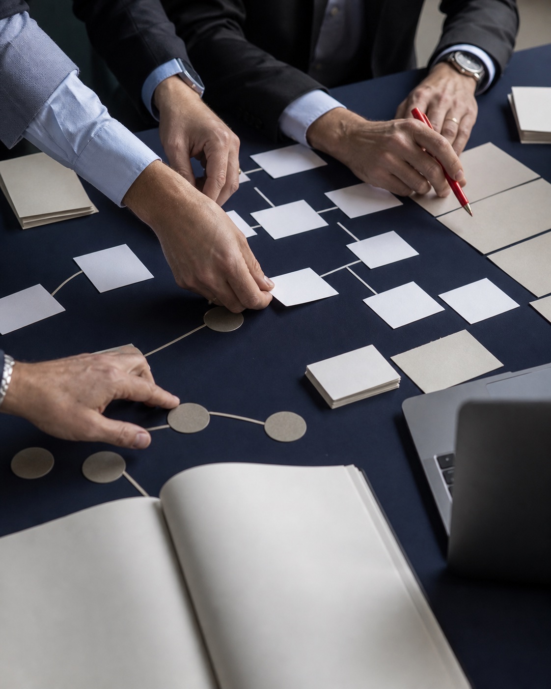 An operating model being mapped around a working table